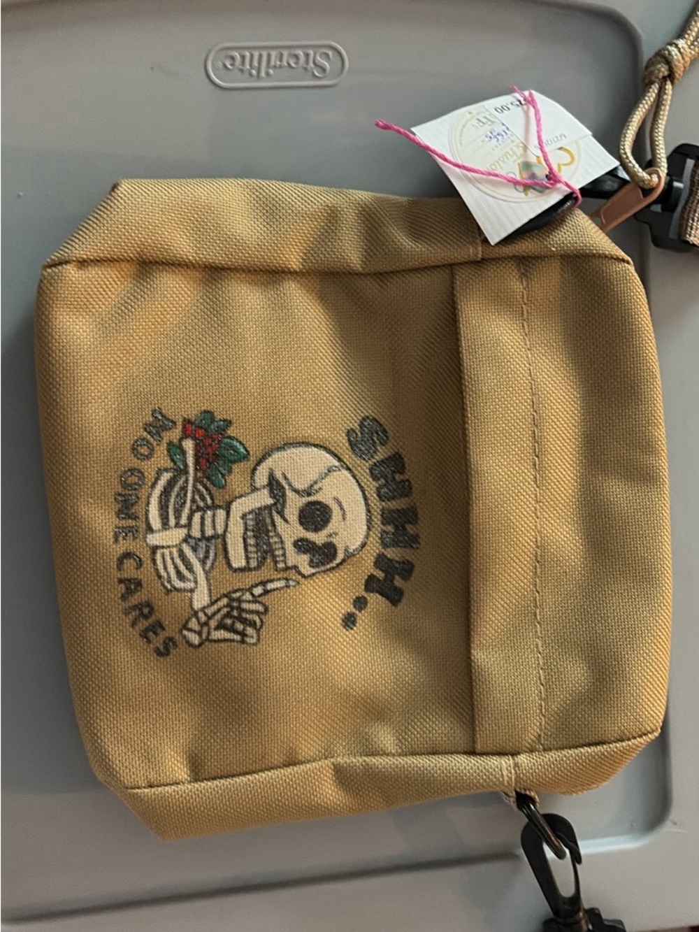 Canvas Skull Graphic Crossbody Bag - Tan